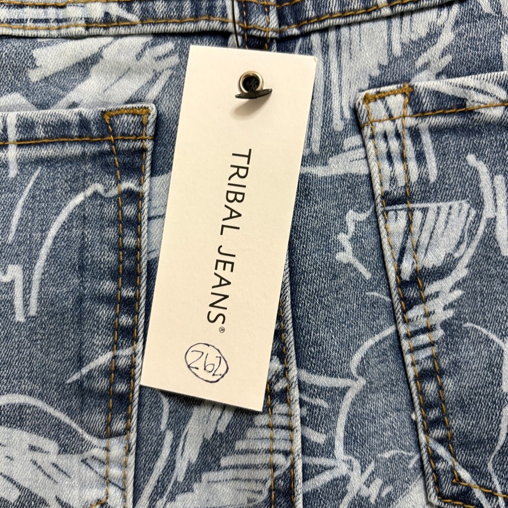 Tribal Jeans Audrey Mid-Rise Slim Capri Blue Floral Print Denim Pants 6 NEW - Picture 7 of 8